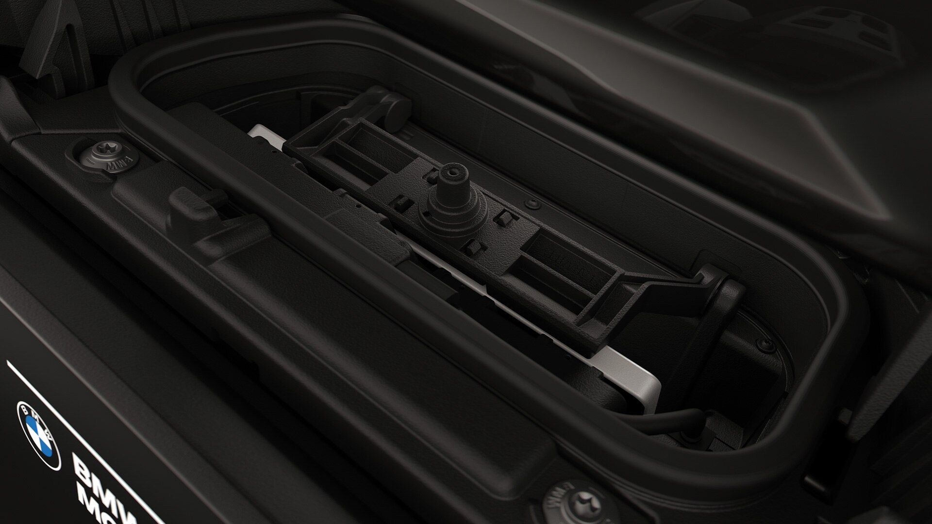 Integrated charging compartment with mobile phone.